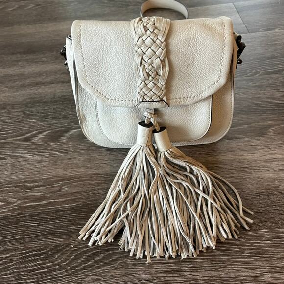 Rebecca Minkoff Isobel Tassel Saddle Bag Gray Leather Crossbody Shoulder VGUC - Picture 6 of 16